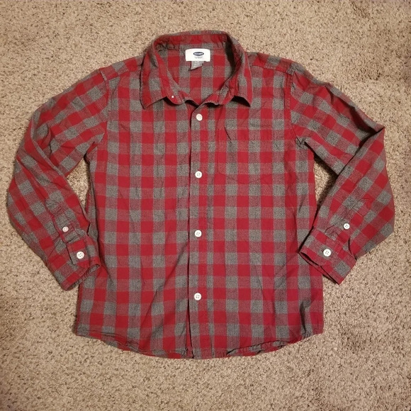 Old Navy Boy Winter Holiday Button Down Shirt 6-7 - Picture 1 of 6